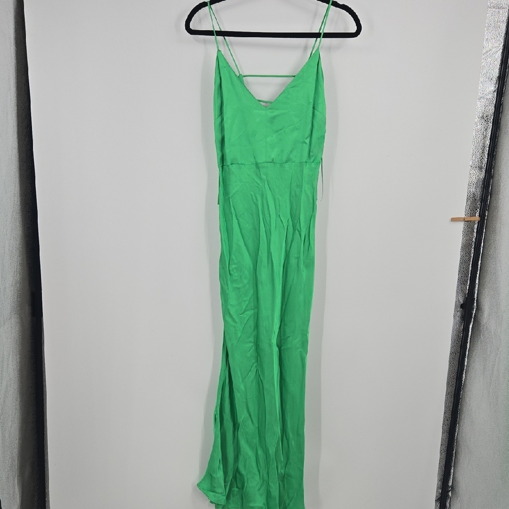 Zara Vibrant Green Satin Strappy Dress NEW Small